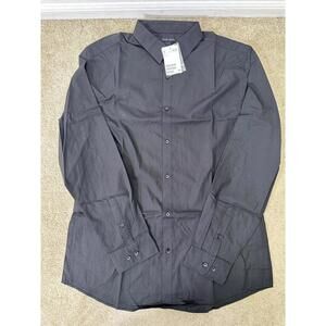 Men’s Large H&M Slim Fit Long Sleeve Button Up Shirt Black Corpcore Work
